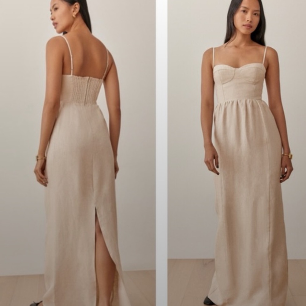 Reformation Effie Linen Dress in Oatmeal